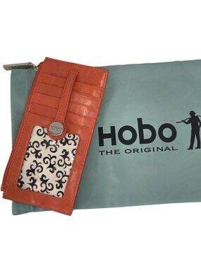 HOBO INTERNATIONAL LINN Credit Card Wallet Leather Orange See Photos!